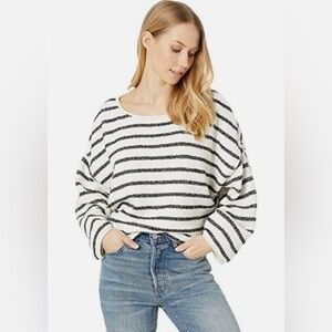 NWT Free People Black and White Striped Bardot Sweater
